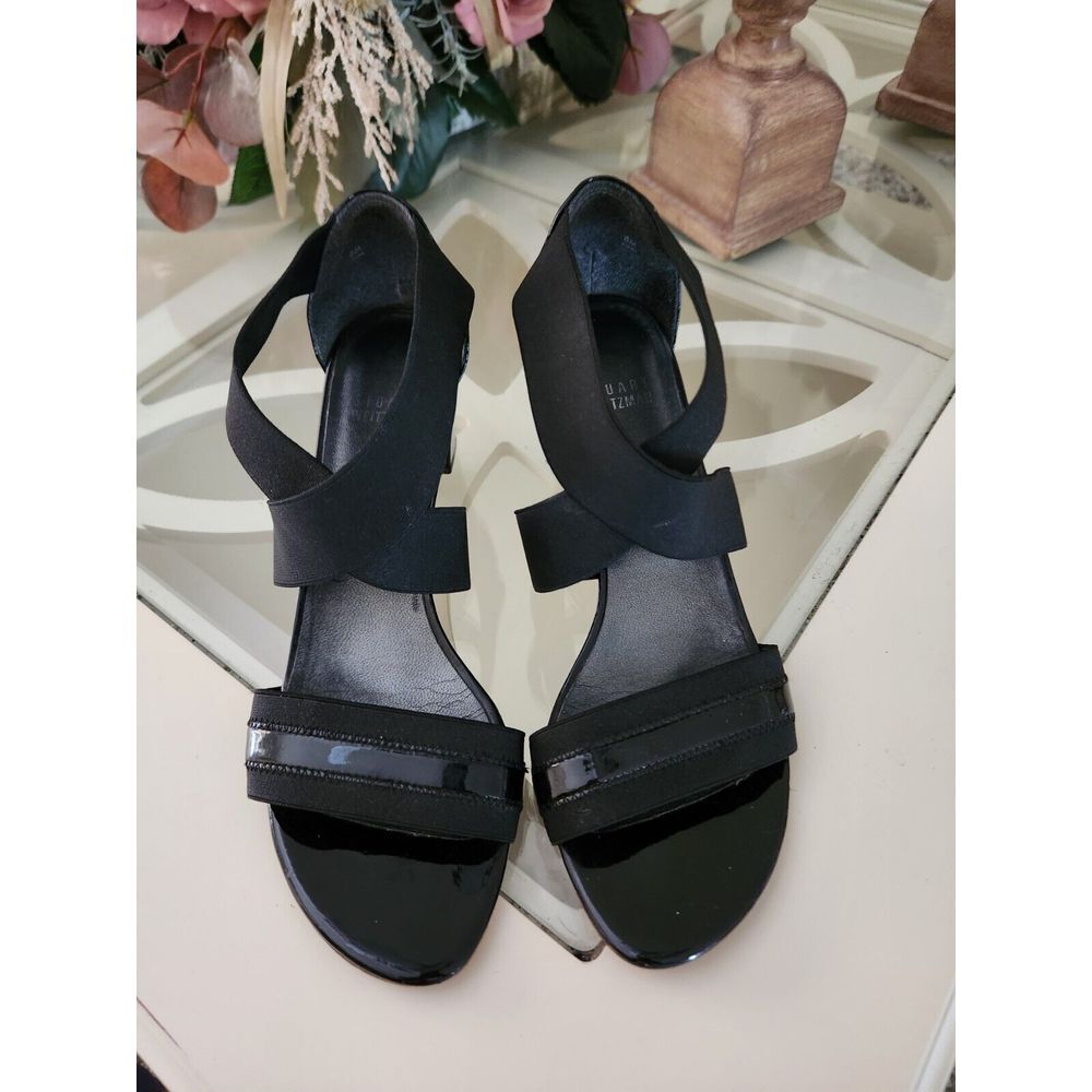 Stuart Weitzman Sandals Womens Black Patent Leather Criss Cross Strap Shoe Sz 8